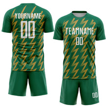 Charger l&#39;image dans la galerie, Custom Kelly Green White-Old Gold Zigzag Shape Sublimation Soccer Uniform Jersey
