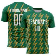 Charger l&#39;image dans la galerie, Custom Kelly Green White-Old Gold Zigzag Shape Sublimation Soccer Uniform Jersey
