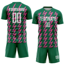 Charger l&#39;image dans la galerie, Custom Kelly Green White-Pink Zigzag Shape Sublimation Soccer Uniform Jersey
