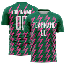 Charger l&#39;image dans la galerie, Custom Kelly Green White-Pink Zigzag Shape Sublimation Soccer Uniform Jersey
