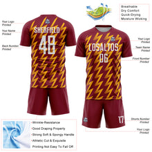 Charger l&#39;image dans la galerie, Custom Crimson White-Gold Zigzag Shape Sublimation Soccer Uniform Jersey
