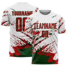 Charger l&#39;image dans la galerie, Custom White Red-Green Abstract Fragment Art Splash Sublimation Soccer Uniform Jersey
