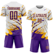 Charger l&#39;image dans la galerie, Custom White Purple-Gold Abstract Fragment Art Splash Sublimation Soccer Uniform Jersey
