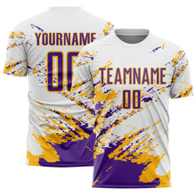 Charger l&#39;image dans la galerie, Custom White Purple-Gold Abstract Fragment Art Splash Sublimation Soccer Uniform Jersey
