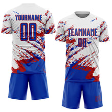 Charger l&#39;image dans la galerie, Custom White Thunder Blue-Red Abstract Fragment Art Splash Sublimation Soccer Uniform Jersey
