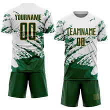 Charger l&#39;image dans la galerie, Custom White Green Kelly Green-Gold Abstract Fragment Art Splash Sublimation Soccer Uniform Jersey
