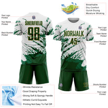 Charger l&#39;image dans la galerie, Custom White Green Kelly Green-Gold Abstract Fragment Art Splash Sublimation Soccer Uniform Jersey
