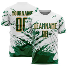 Charger l&#39;image dans la galerie, Custom White Green Kelly Green-Gold Abstract Fragment Art Splash Sublimation Soccer Uniform Jersey
