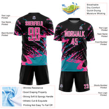 Load image into Gallery viewer, Custom Black Pink-Teal Abstract Fragment Art Splash Sublimation Soccer Uniform Jersey
