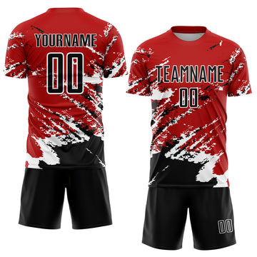 Custom Red Black-White Abstract Fragment Art Splash Sublimation Soccer Uniform Jersey