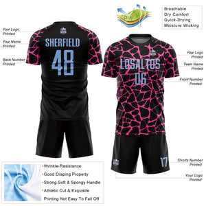 Custom Black Light Blue-Pink Abstract Network Splash Sublimation Soccer Uniform Jersey