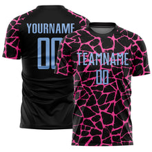 Load image into Gallery viewer, Custom Black Light Blue-Pink Abstract Network Splash Sublimation Soccer Uniform Jersey
