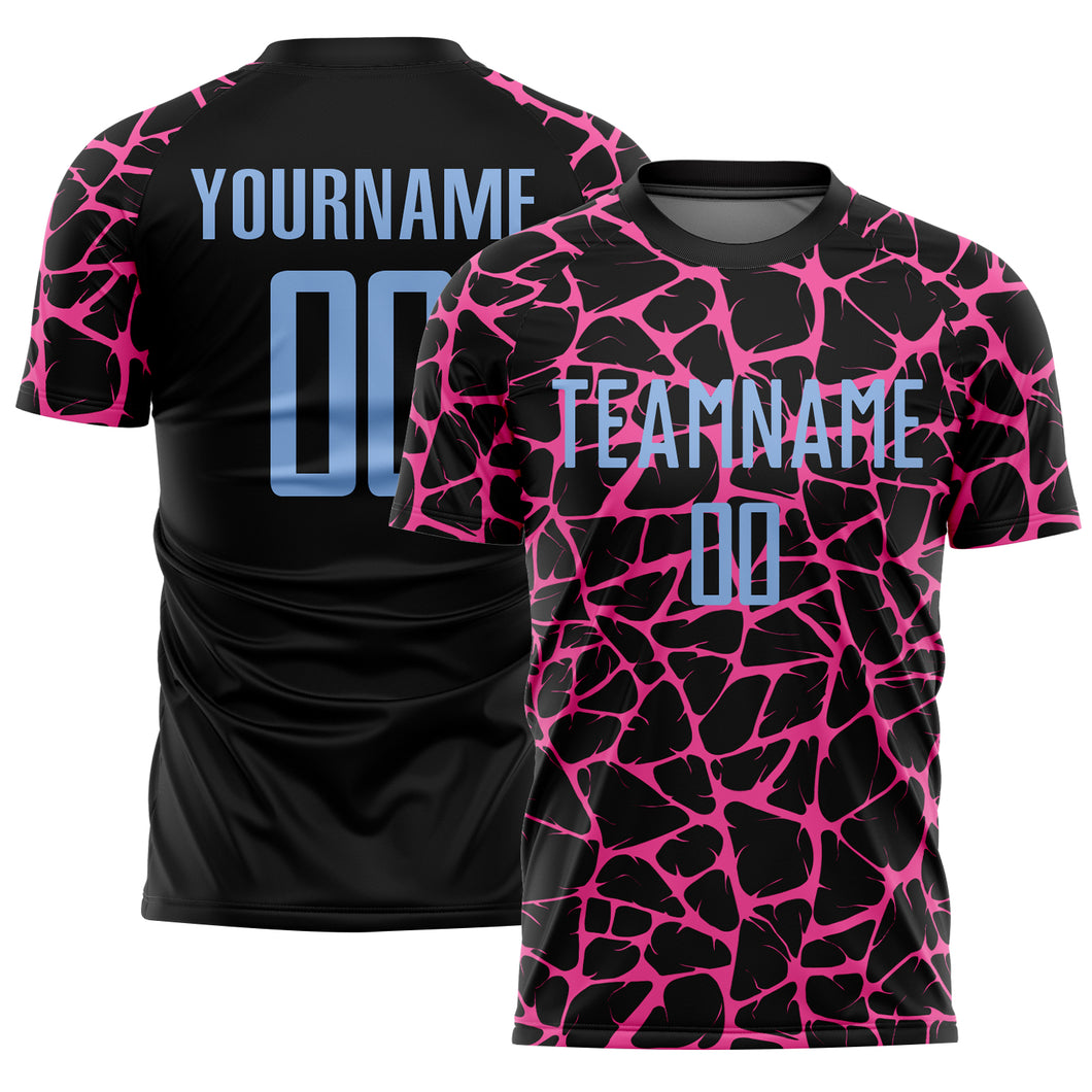 Custom Black Light Blue-Pink Abstract Network Splash Sublimation Soccer Uniform Jersey