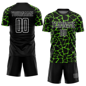 Custom Black Aurora Green-White Abstract Network Splash Sublimation Soccer Uniform Jersey