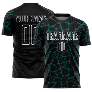 Custom Black Midnight Green-White Abstract Network Splash Sublimation Soccer Uniform Jersey