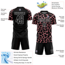 Charger l&#39;image dans la galerie, Custom Black Medium Pink-White Abstract Network Splash Sublimation Soccer Uniform Jersey
