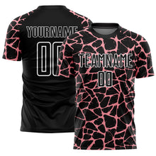 Charger l&#39;image dans la galerie, Custom Black Medium Pink-White Abstract Network Splash Sublimation Soccer Uniform Jersey
