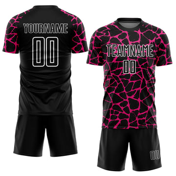 Custom Black Hot Pink-White Abstract Network Splash Sublimation Soccer Uniform Jersey