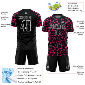 Custom Black Hot Pink-White Abstract Network Splash Sublimation Soccer Uniform Jersey