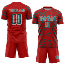 Charger l&#39;image dans la galerie, Custom Red Teal-White Abstract Network Splash Sublimation Soccer Uniform Jersey
