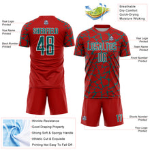 Charger l&#39;image dans la galerie, Custom Red Teal-White Abstract Network Splash Sublimation Soccer Uniform Jersey
