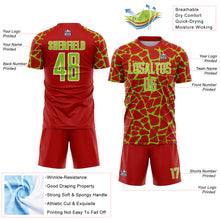 Charger l&#39;image dans la galerie, Custom Red Neon Green-White Abstract Network Splash Sublimation Soccer Uniform Jersey
