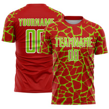 Charger l&#39;image dans la galerie, Custom Red Neon Green-White Abstract Network Splash Sublimation Soccer Uniform Jersey
