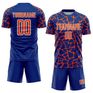 Custom Royal Orange-White Abstract Network Splash Sublimation Soccer Uniform Jersey