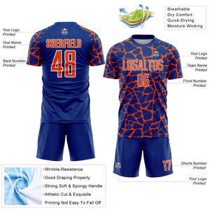 Custom Royal Orange-White Abstract Network Splash Sublimation Soccer Uniform Jersey