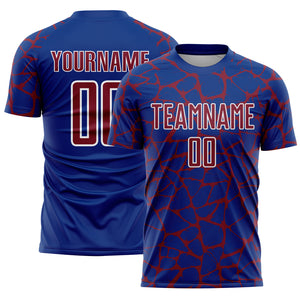 Custom Royal Crimson-White Abstract Network Splash Sublimation Soccer Uniform Jersey