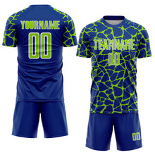 Laden Sie das Bild in den Galerie-Viewer, Custom Royal Neon Green-White Abstract Network Splash Sublimation Soccer Uniform Jersey
