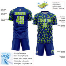 Laden Sie das Bild in den Galerie-Viewer, Custom Royal Neon Green-White Abstract Network Splash Sublimation Soccer Uniform Jersey
