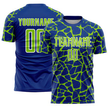 Laden Sie das Bild in den Galerie-Viewer, Custom Royal Neon Green-White Abstract Network Splash Sublimation Soccer Uniform Jersey
