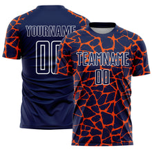 Charger l&#39;image dans la galerie, Custom Navy Orange-White Abstract Network Splash Sublimation Soccer Uniform Jersey
