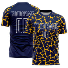 Charger l&#39;image dans la galerie, Custom Navy Gold-White Abstract Network Splash Sublimation Soccer Uniform Jersey
