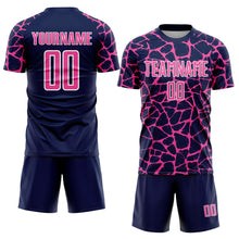 Charger l&#39;image dans la galerie, Custom Navy Pink-White Abstract Network Splash Sublimation Soccer Uniform Jersey
