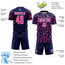 Charger l&#39;image dans la galerie, Custom Navy Pink-White Abstract Network Splash Sublimation Soccer Uniform Jersey
