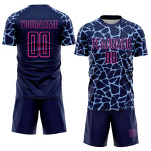 Charger l&#39;image dans la galerie, Custom Navy Light Blue-Pink Abstract Network Splash Sublimation Soccer Uniform Jersey
