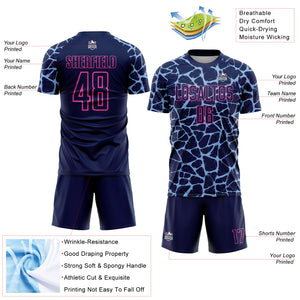 Custom Navy Light Blue-Pink Abstract Network Splash Sublimation Soccer Uniform Jersey