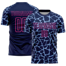 Charger l&#39;image dans la galerie, Custom Navy Light Blue-Pink Abstract Network Splash Sublimation Soccer Uniform Jersey
