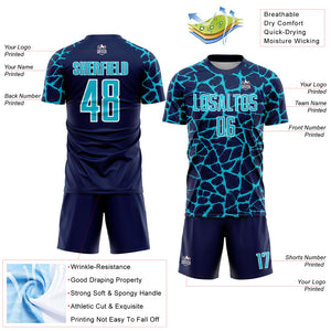 Custom Navy Lakes Blue-White Abstract Network Splash Sublimation Soccer Uniform Jersey