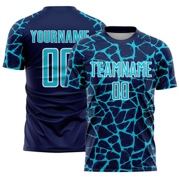 Custom Navy Lakes Blue-White Abstract Network Splash Sublimation Soccer Uniform Jersey