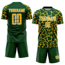 Charger l&#39;image dans la galerie, Custom Green Gold-White Abstract Network Splash Sublimation Soccer Uniform Jersey
