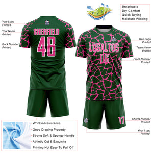 Custom Green Pink-White Abstract Network Splash Sublimation Soccer Uniform Jersey