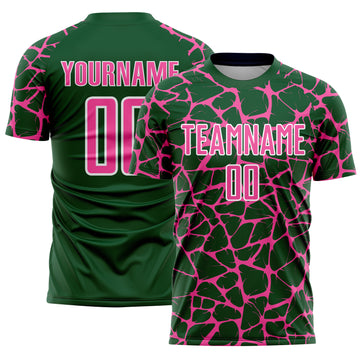 Custom Green Pink-White Abstract Network Splash Sublimation Soccer Uniform Jersey