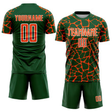 Charger l&#39;image dans la galerie, Custom Green Orange-White Abstract Network Splash Sublimation Soccer Uniform Jersey
