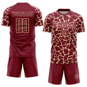 Custom Crimson Cream Abstract Network Splash Sublimation Soccer Uniform Jersey