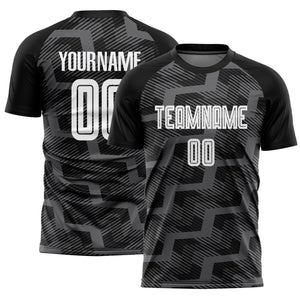 Custom Black White-Steel Gray Line Sublimation Soccer Uniform Jersey