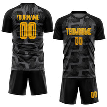 Charger l&#39;image dans la galerie, Custom Black Gold-Steel Gray Line Sublimation Soccer Uniform Jersey
