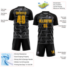 Charger l&#39;image dans la galerie, Custom Black Gold-Steel Gray Line Sublimation Soccer Uniform Jersey
